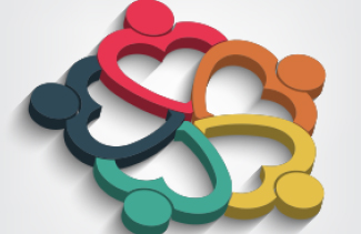 Five colorful people shapes linked together