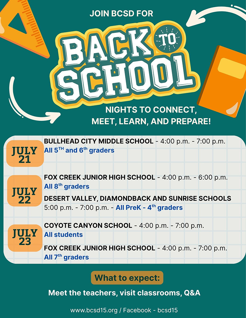 Join BCSD for Back to School Night flyer